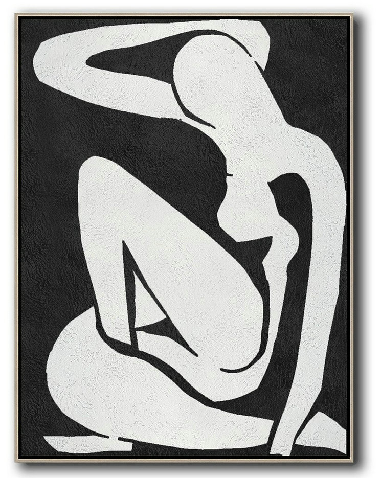 Large Abstract Art Handmade Painting,Black And White Minimal Painting On Canvas - Oversized Custom Canvas Art